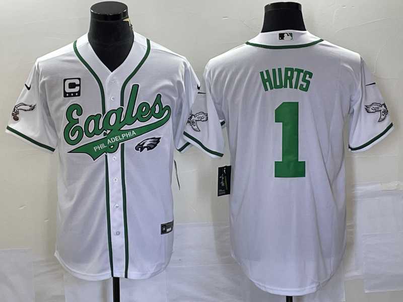 Men's Philadelphia Eagles #1 Jalen Hurts White C Patch Cool Base Stitched Baseball Jersey1,We sell and wholesale Men's Philadelphia Eagles #1 Jalen Hurts White C Patch Cool Base Stitched Baseball Jersey1 on line form chian!